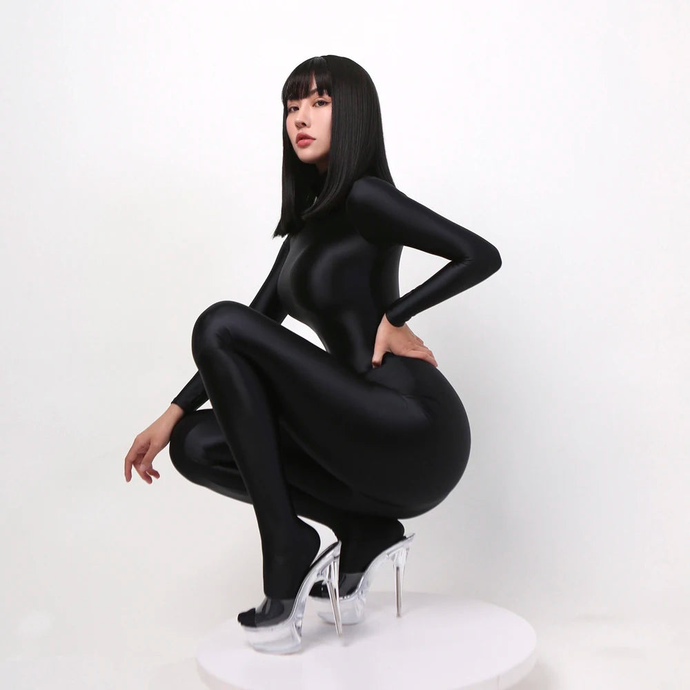 Women's Satin Glossy High Waist Cargo Pants Sexy Silk Yoga Sports Leggings Opaque Fitness Tights Lady's Leggings Stockings