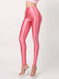 Women's Satin Glossy High Waist Cargo Pants Sexy Silk Yoga Sports Leggings Opaque Fitness Tights Lady's Leggings Stockings