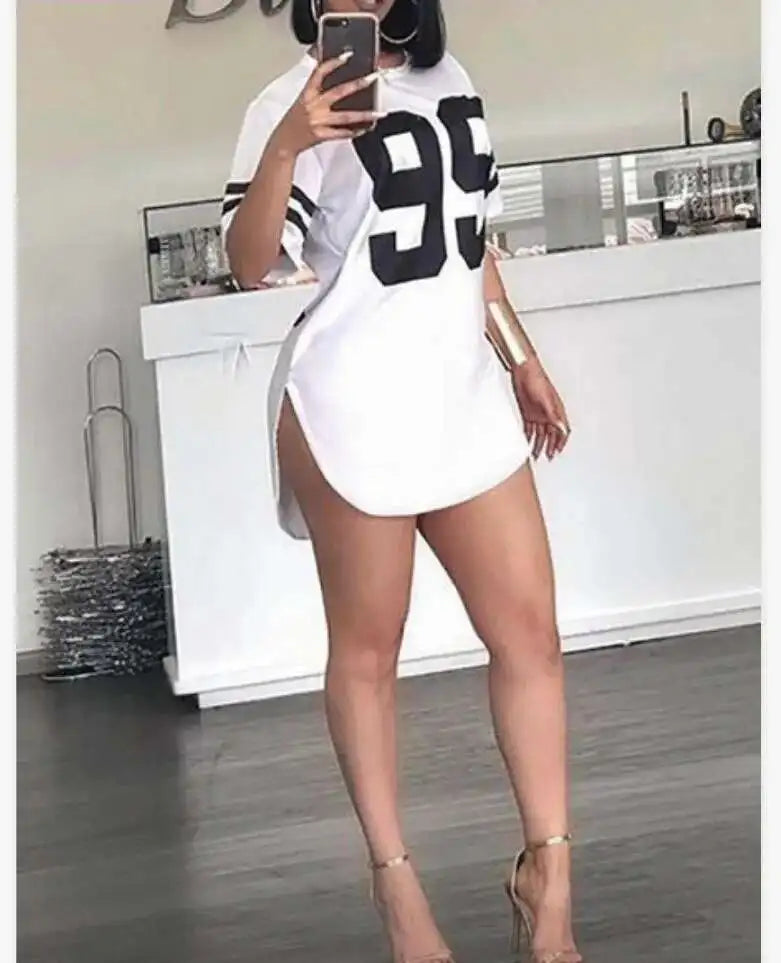 Woman's Tshirts Superior Quality Spring/summer Letters Loose O Neck Short Sleeve Fashion Ladies Tops T Shirt Dress  SJL9